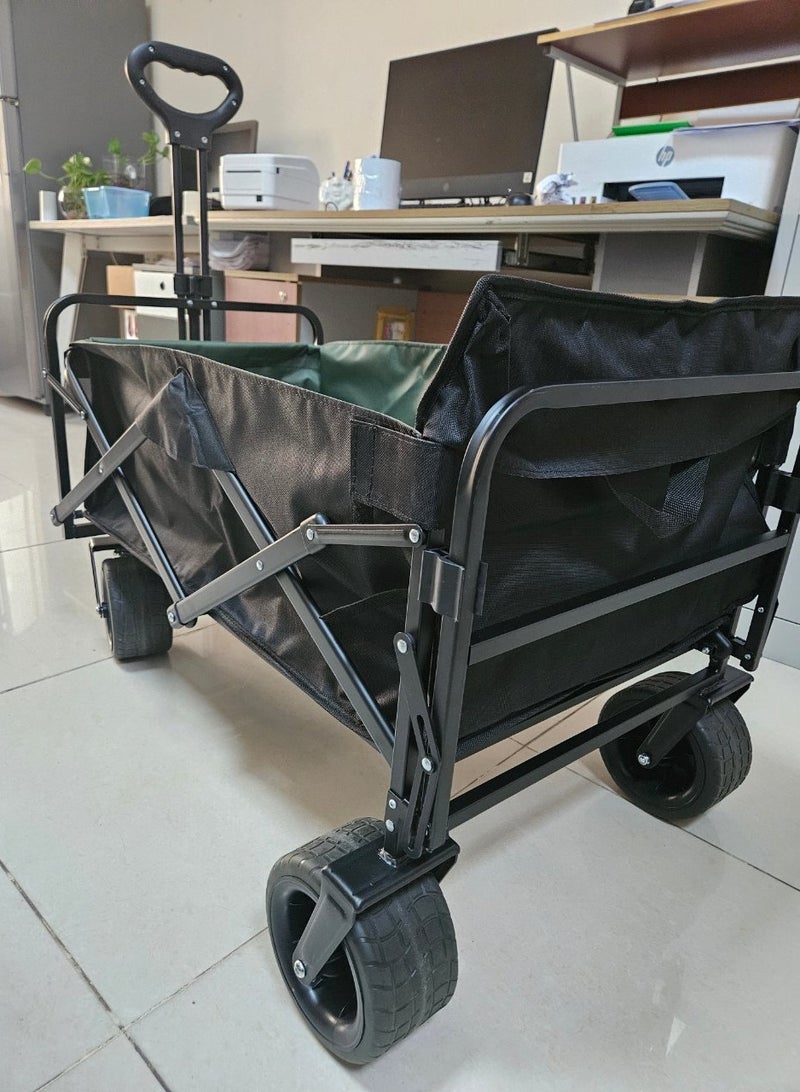 أوتدور.ماركت عربة نقل قابلة للطي والتمديد بعجلات كبيرة دوارة 360 درجة لجميع التضاريس - عربة نقل متينة محمولة (حتى 190 كجم) للشاطئ والتخييم والتسوق والاستخدام الخارجي - أسود وأخضر - Image 4